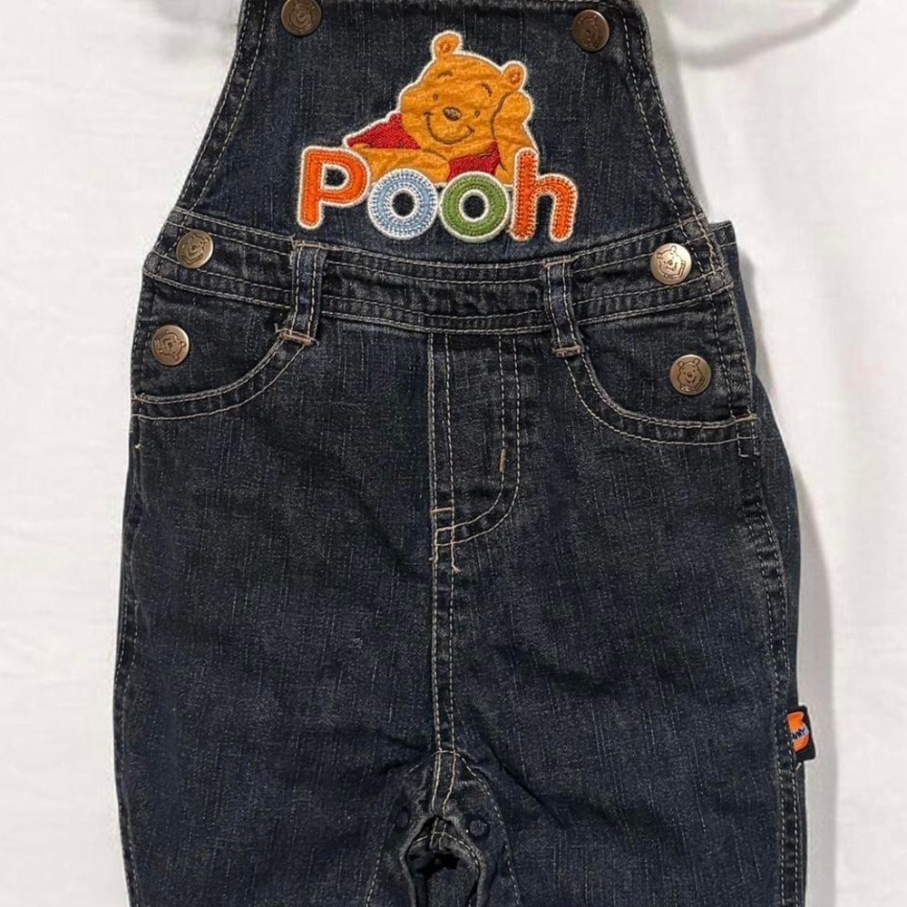 Disney Store Pooh Carpenter Overalls 1966 Back Patch - Rumbly Loop 3-6M Y2K 2007